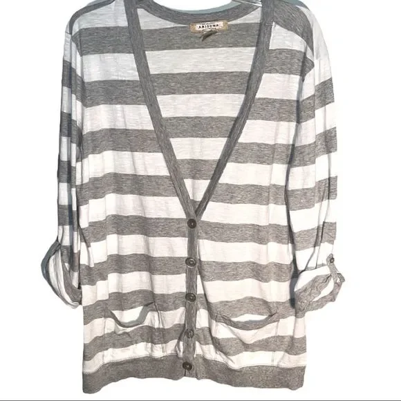 ARIZONA Striped Lightweight 100% Cotton Cardigan With Roll Tab Sleeve’s  Size 1X